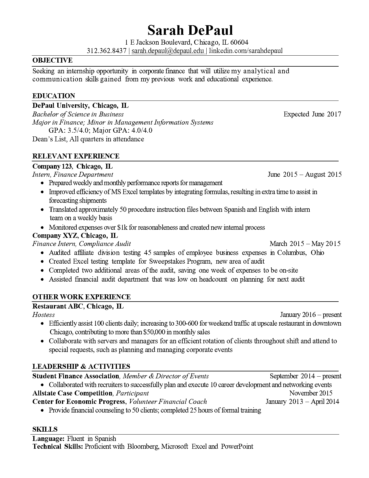 resume for google business internship